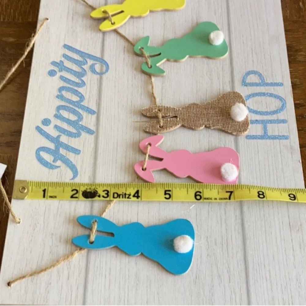 Hippity Hop Easter spring front door sign NEW art peep bunny rabbits